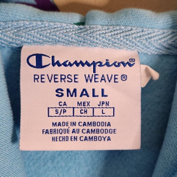 Champion AOP Reverse Weave Turquoise Purple Cropped Fleece Lined Hoodie Size S - Picture 6 of 7
